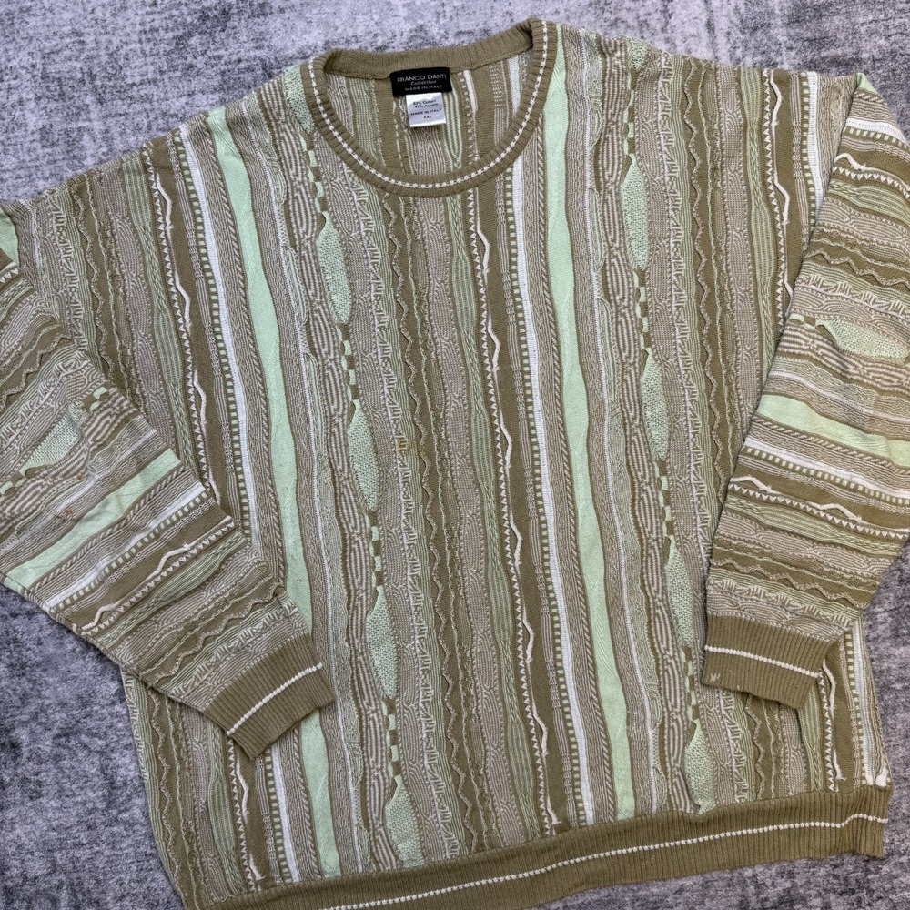 Franco Danti Sweater Men 2XL Green 3D Knit Coogi Style Cosby 90s Hip Hop Grandpa